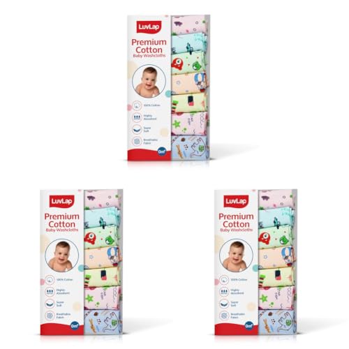 Image of LuvLap Hosiery Cotton Cloth Premium Baby Washcloth for New Born, Washable (30 cm x 30 cm), Reusable, Absorbent, Extra Soft Face Towels /Washcloth for Babies, Starfish Print, Pack of 21 Pcs, Multicolour
