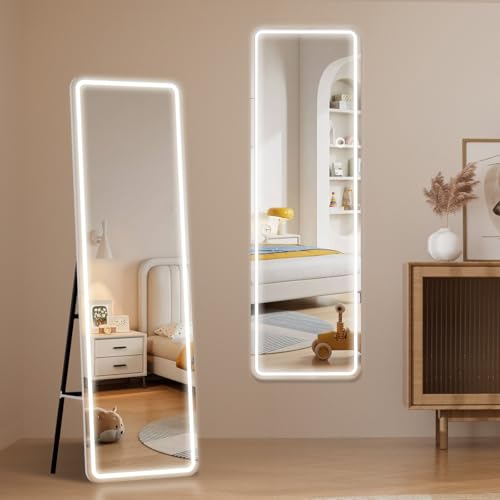 LZNIOZ Full Length Mirror with LED Light: Free Standing Mirror with Adjustable 3-Color Lighting for Fashion Lovers & Women, Wall Mounted Mirrors for Bedroom & Living Room (150 x 40)