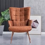 Leather Accent Chair, Brown Living Room Chair,High Back Accent Chair,PU Faux Leather Wingback Chair, Bedroom Chair Leather Accent Chair Brown Living Room ChairHigh Back Accent ChairPU Faux Leather Wingback Chair Bedroom Chair