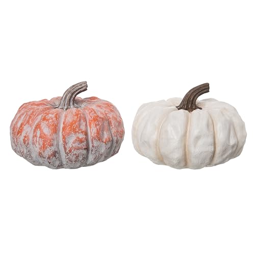 Transpac Short Pastel Pumpkin Decor Set of 2 - Fall Harvest Resin Figurines for Home Decoration - Multicolor Tabletop Accents - 6.25' Height, 9' Length, 9' Width - Perfect for Autumn Decor Multicolor