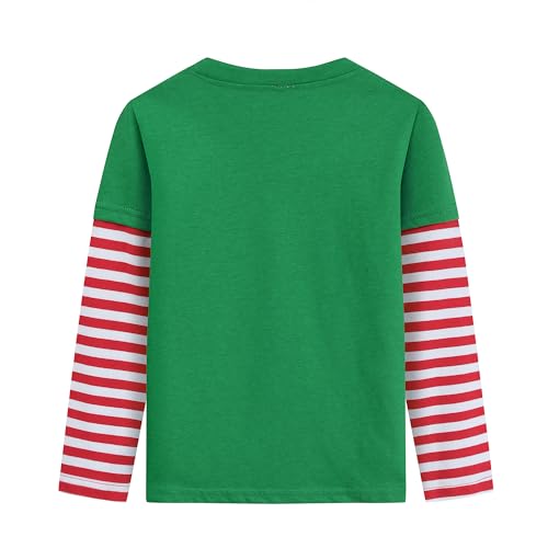 Image of Boys Christmas Tees Girls Dinosaur Tops Stripe Long Sleeve Shirt Kids Truck T-Shirt for Toddler Xmas Gifts 3-9 Years