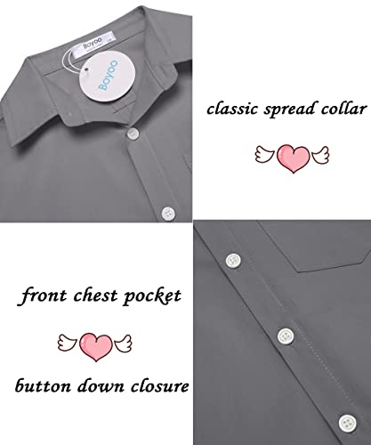 Boyoo Boys' Long Sleeve Classic Dress Shirt Solid Button Down Shirt Grey #TOP4