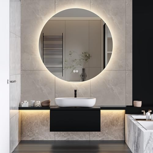 Henunem Specchio bagno con illuminazione 80 cm, specchio LED rotondo