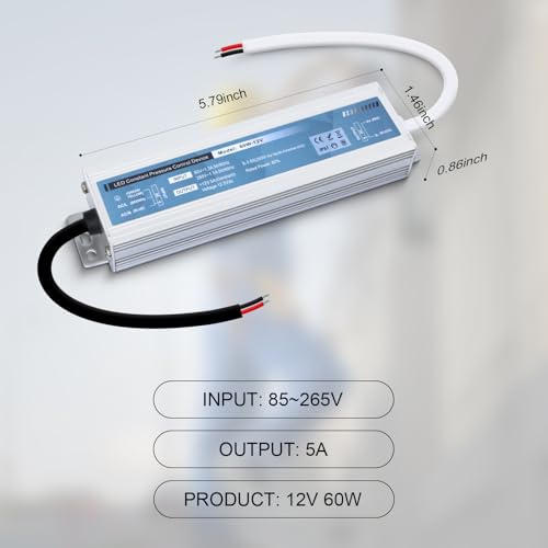 Image of QNNP LED Driver 60 Watts 12V DC Low Voltage Transformer Waterproof IP67 Power Supply Transformer Adapter AC 85V-265V to 12V DC, LED Power Supply for Indoor Outdoor Lighting