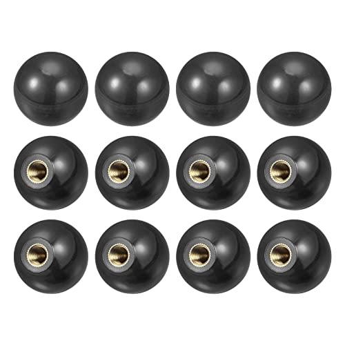 uxcell 12Pcs Threaded Ball Knobs, M8 Female Thread Thermoset Ball Knob 1.18'' Dia Black Round Operation Ball Handles with Copper Insert for Machine Handle Tool Replacement