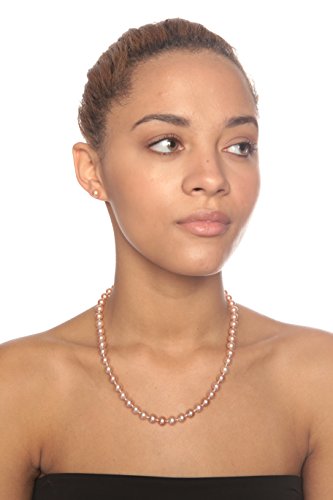 (Set) Hinsongayle Aaa Gem 7.5-8Mm Pink Round Freshwater Cultured Pearls & Earrings 14K W Gold 18" #TOP1