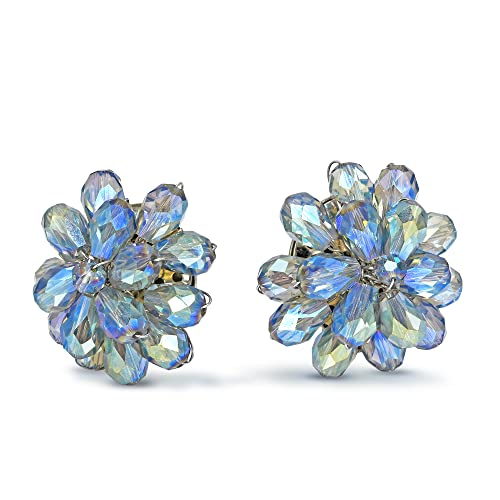 Aeravida Dazzling Chrysanthemum Flower Deep Blue Crystals Base Metal Clip On Earrings | Deep Blue Earring | Blue Flower Clip On Earrings |Chrysanthemum Flower Earrings Blue #TOP1