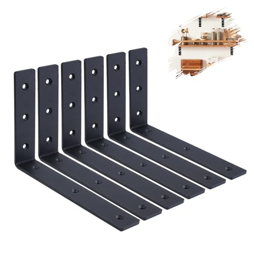 Heavy Duty Shelf Bracket, 5mm Thick Black L Shape Wall Scaffold Board Shelf Brackets, Metal Wall Brackets for Shelves, 6 Pack (4 x 6/10cm x 15cm)
