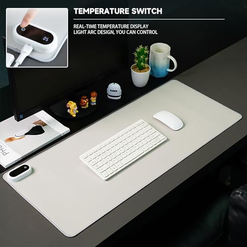 Chauffe-mains d'hiver : grand tapis de table chauffant électrique blanc pour bureau - 5