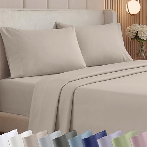 California Design Den Thick and Natural 100% Cotton Sheets Queen Size Set - Luxury 1000 Thread Count Sateen, Deep Pocket Queen Sheets, Soft, Breathable and Durable Bedding Set - Beige (Sand Tone)