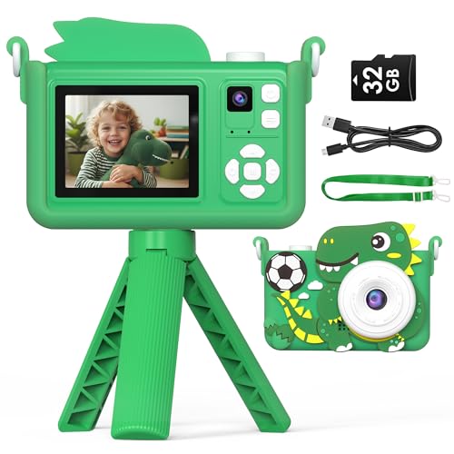 Kids Camera for Boys with Tripod & 32GB Card, 1080P HD Toddler Digital Video Camera, Portable Travel Toys Best Birthday Festival Gifts for Boy 3 4 5 6 7 8 9 10 Year Old