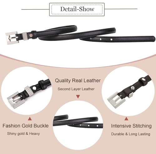 ALAIX Women Skinny Leather Belt for Jeans Pants Dress Belts Thin Black Leather Belt Gold/Silver Buckle Belts for Women4