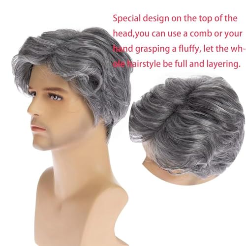 Cheveux courts bouclés gris argenté solution transformation crédible personnage âgé