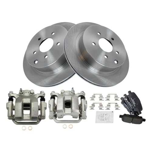 Image of TRQ Rear Brake Pad and Rotor Set Ceramic Rotors Calipers Compatible with 2003-2008 Infiniti FX35 FX45