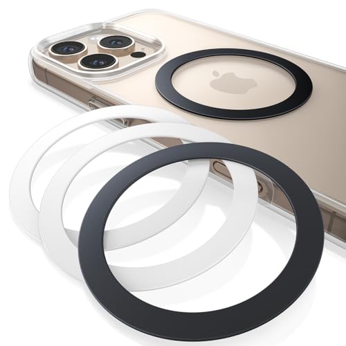 Lamicall Anillo Metal Adhesivo para Móvil y Funda   [4 Piezas] [0.5mm Ultrafino] Compatible con MagSafe Cargador Inalámbrico & Otro Accesorio para MagSafe, para iPhone 16 15 14 13 12 11 y Android