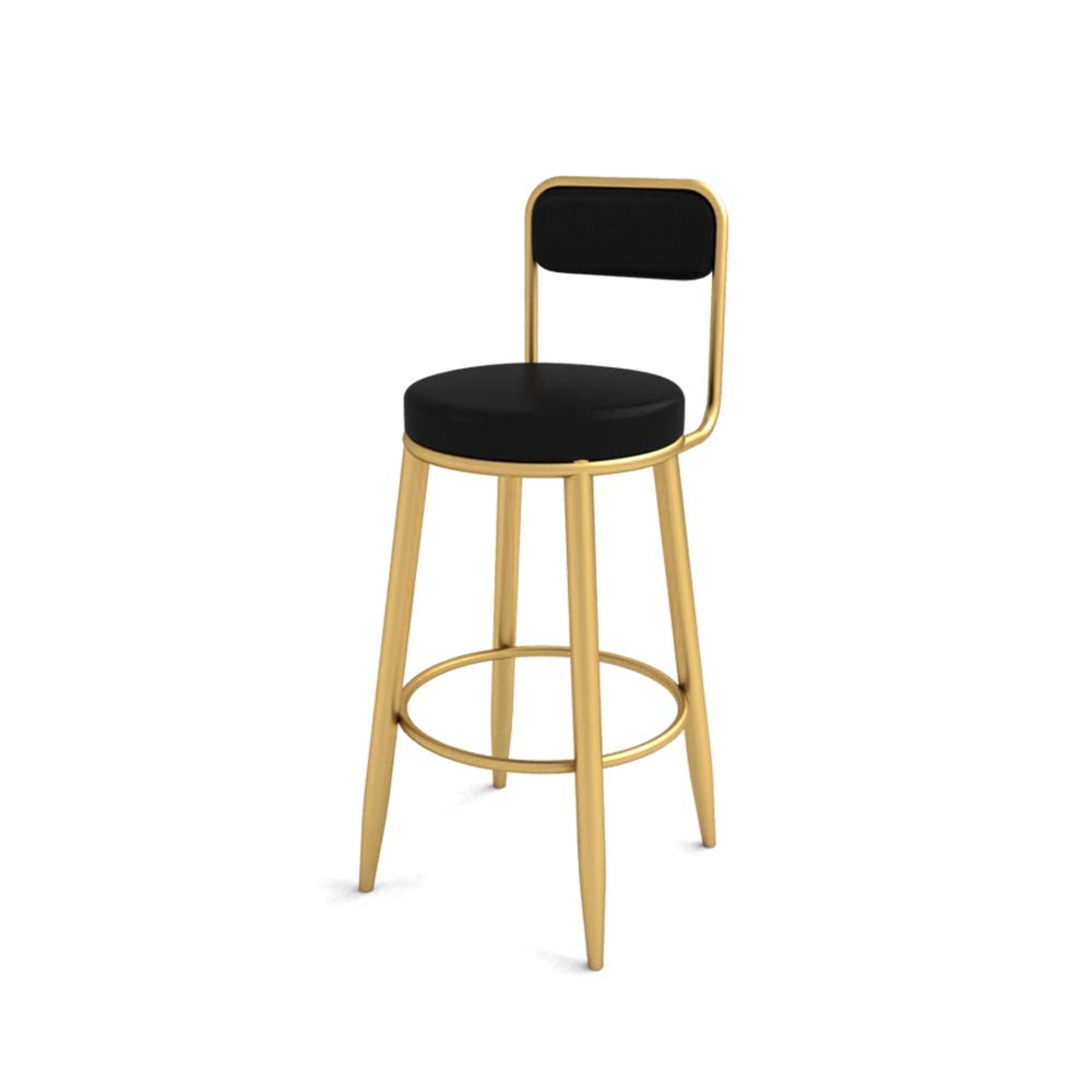 New Hand-welded Creative Backrest Black Cushion (seat Height 75cm, 30 Inches) Gold Bar Stool (2019), Iron Structure, Flannel Cushion, Used for Restaurants, Bars, Cafes, Reception Desk