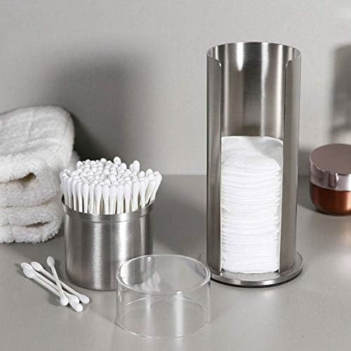 Cotton Pad Holder and Qtip Holder Dispenser Set Stainless Steel Apothecary Jars with Acrylic Lids for Cotton Balls,Cotton Swabs,Q-Tips,Cotton Rounds,Makeup Pads Storage Canister