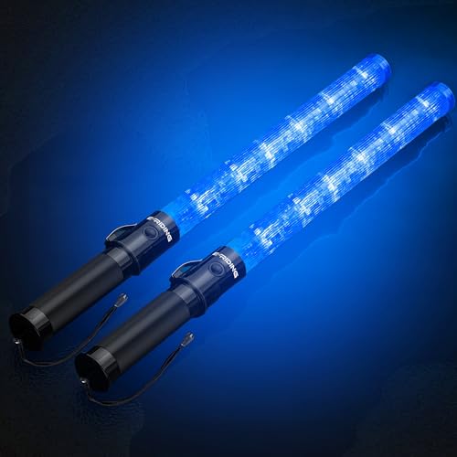 Image of E-riding 2 Pieces Blue Traffic Wand, 21 inch Signal Traffic Safety Baton Multifunction with 2 Flashing Modes, Using 2 C-Size Batteries (Not Included)