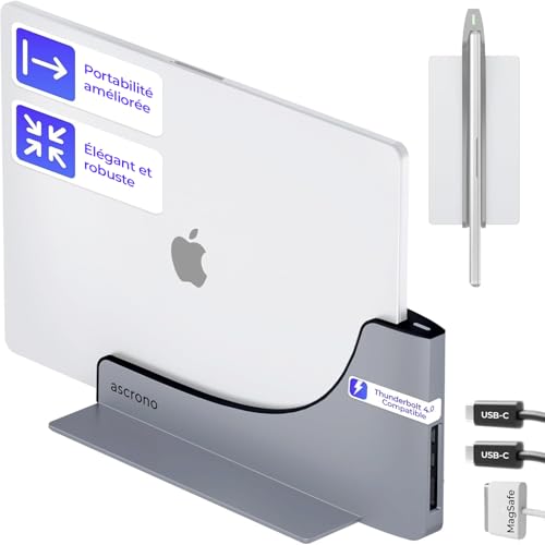 Dock MacBook Pro 14 M4 M5 vertical Ascrono pour un bureau épuré