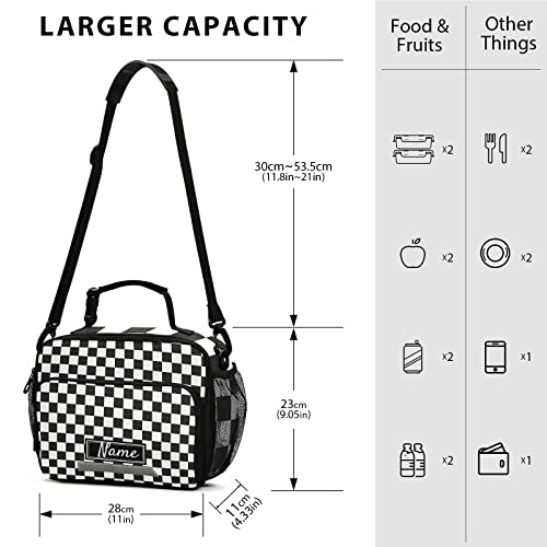 Glaphy Custom White And Black Plaid Lunch Bag For Boys Kids, Personalized Your Name Lunch Tote Bags Insulated Lunch Box For Office Work School Picnic #TOP1