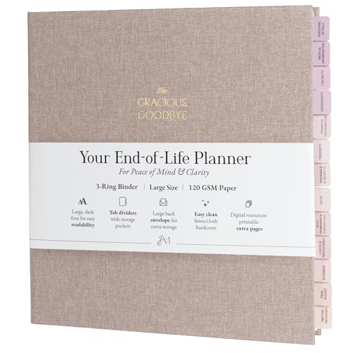 End-of-Life Planner & Document Organizer – Gracious Goodbye | Estate, Final Wishes & Family Information | Expandable 3-Ring Binder with 13 Sections