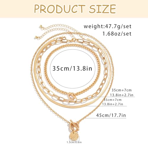 Lilbitty 4er Pack Damen-Halsketten, Schmuck Gold Ketten Set mit Edelstahl, Cuban Chain, Choker und Herringbone, Schichtbar & Elegant für Jeden Anlass