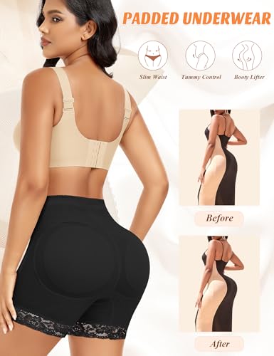Image of DERCA Padded Underwear for Women Butt Lifter Seamless Booty Pads Butt Enhancer Panties Lace Shapewear Boyshorts
