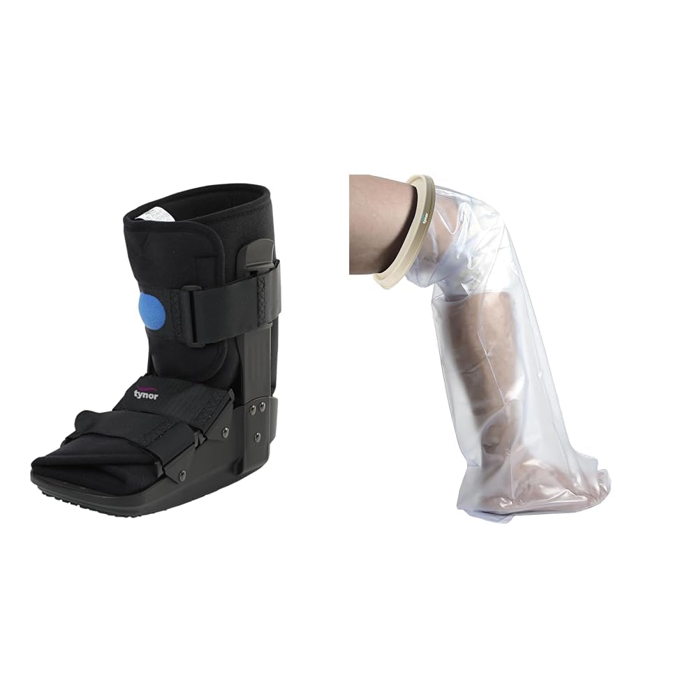 TYNOR Aluminium Walker Boot Air for Fracture- Short, Black, Medium, 1 Unit Cast Cover Leg, White, Universal Size, 1 Unit