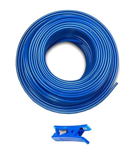 Tubo flessibile per frigorifero blu HUAZIZ da 50 metri, tubo flessibile di ingresso, tubo flessibile per osmosi per frigorifero affiancato, filtro per acqua, acquario, 1/4 (6,35 mm)con tagliatubi blu