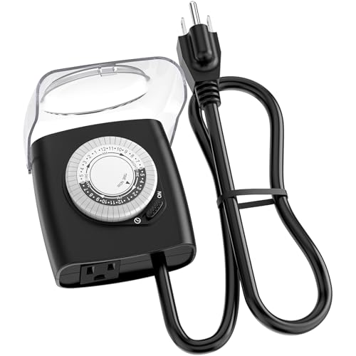 G-ELEK Outdoor Timer Outlet - Waterproof Heavy Duty Pool Timer, 18 Inch Cord, 1 Grounded Outlet, CSA Listed (Black)