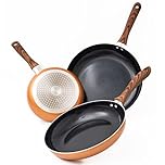 nuovva Induction Hob Pan Set – 3pcs Non Stick Frying Pan – Kitchen Cookware Nonstick – Copper, 20cm, 24cm & 28cm Cereamic Frying Pans Set