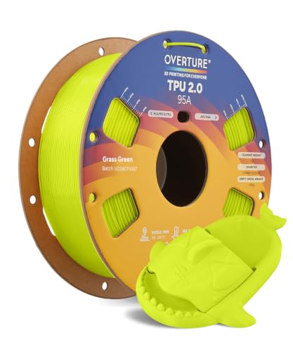 Image of OVERTURE Upgrade TPU 2.0 High-Speed Filament 1.75mm, 1kg Grass Green | 95A Soft Fast Printing High Elasticity & Durability, 1kg Spool (2.2lbs), Fit Most FDM Printer (Grass Green)