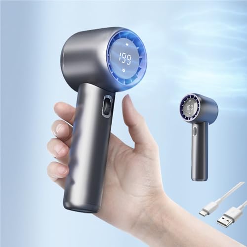 Molpafe Enfría rápidamente el ventilador turbo portátil con pantalla digital, 199 velocidades ajustables, recargable por USB, funciona con pilas, ventilador de refrigeración de 3500 mAh para viajes