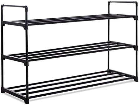 CUQOO Premium 3 Tier Heavy Duty Metal Shoe Rack in Black  Sturdy Metal 15 Pair Shoe Storage | Hallway, Bedroom or Bathroom Shoe Organiser Shoe Rack | Quick & Easy to Assemble | No Tools Required