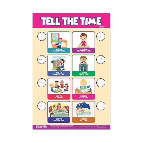 Image of ESCAPER Tell The Time Educational Charts for Kids Learning (11.5 x 17.5 inches), Study Material, Learning Books, Educational Posters