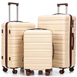 Merax 3-Piece ABS Hardshell Luggage Set – Lightweight, Tough Scratch-Resistant, Ivory Stripe, 20/24/28 Inch