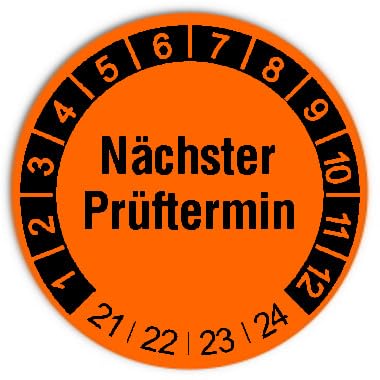 Prüfplaketten Nächster Prüftermin, orange, Ø 30mm, 1.000 Stück | DGUV V3 konform | Polyester selbstklebend