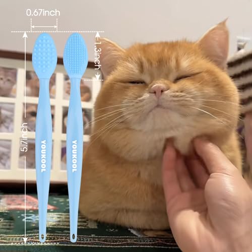Image of 2PCS Pet Black Seed Brush for Cat Chin Acne & Blackhead Removal | Silicone Double-sided Grooming Brush for Acne Treatment | Acne Removing Tool|Cat Grooming Essentials,Blue