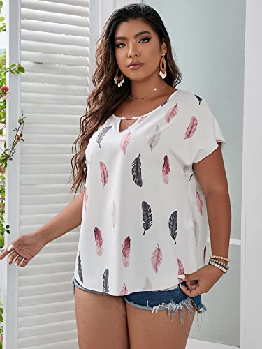 Soly Hux Women's Plus Size Blouses Leopard Print Tops For Women Cut Out V Neck T-Shirts Blouses White 1Xl #TOP4