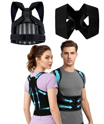 Posture Corrector Belt for Men, 2-Piece Set Back Pain Relief Belt, Posture Corrector for Women, Adjustable Back Posture Corrector Unisex Shoulder Support