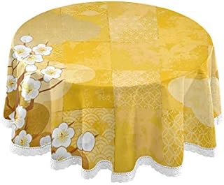 Mnsruu 60 Inch Round Japanese Cherry Blossom Flower Tablecloth Table Cloth Cover Decorative Lace Macrame for Buffet Table, Party, Holiday Dinner