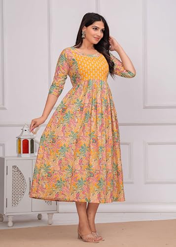 Image of JAIPURFAME Stylish Women's Pure Cotton All Over Printed Kurti Gown, Maternity Dress, and Feeding Dress - Comfortable and Elegant Maternity Wear for Women