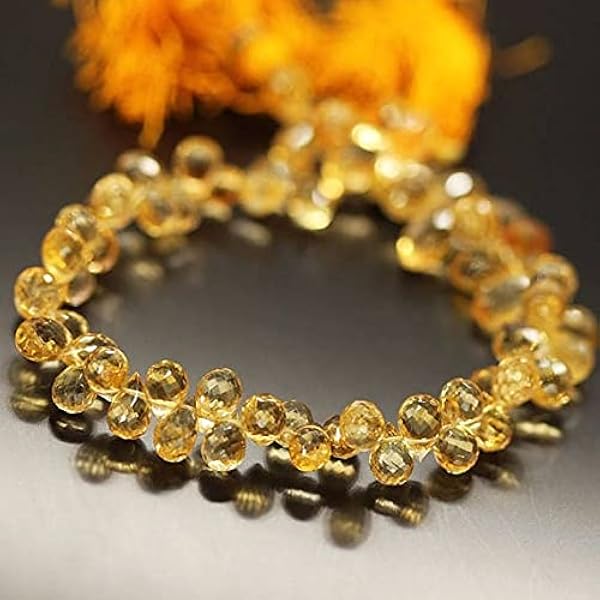LKBEADS Natural Gold Yellow Citrine Faceted Tear Drop Briolette Gemstone Craft Loose Beads Strand 8" 9mm 17mm