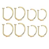 BDEPSTR Pack de 8 Aros de Nariz Falsos en Forma de D, Piercing Nariz sin Agujero de Acero Inoxidable, Tamaños 0.8mm y 1.0mm, Joyería Corporal Unisex Color Dorado