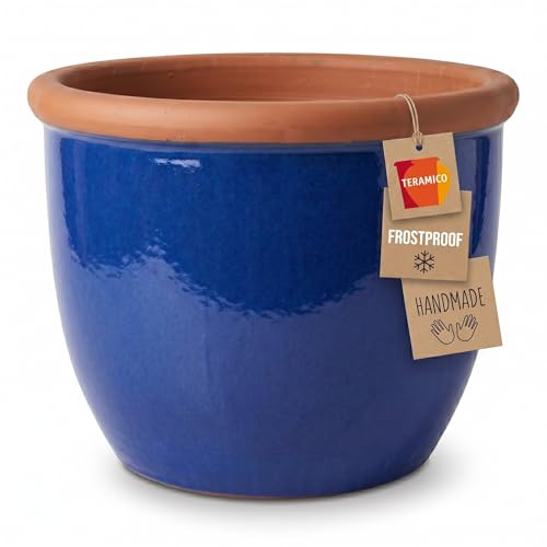 Teramico Pflanztopf Farmer aus Keramik frostfest (Royal Blau, 27cm x 21cm)
