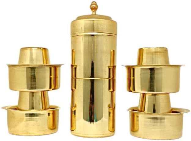 Pure Brass Coffee Filter 350 ML with Dabara Set (4 Sets)| Coffee Percolators | Indian Traditional Special | Serves 4 Persons