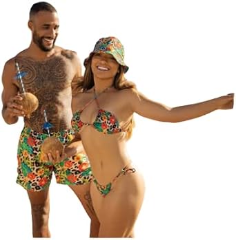 Baecation Couples Matching Swimsuits His and Her 3 Piece Women Bikini Swimsuit & Men Swim Trunks