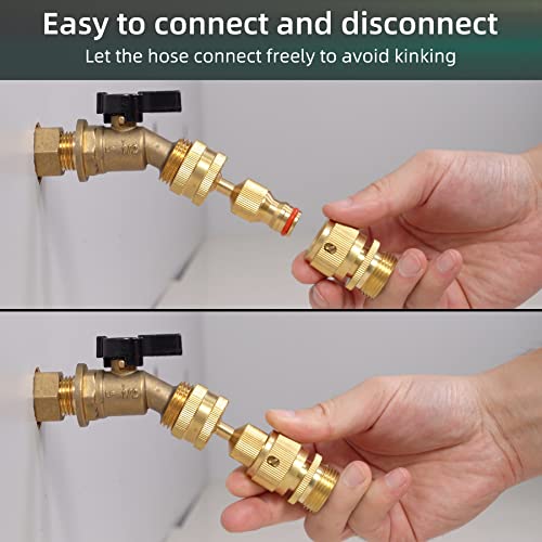 Image of Swivel All-Metal Garden Hose Adapter, Solid Brass 3 /4 inch Pipe Quick Connector | Male Female Flexible Pipe Kink Protector, Easy to Connect and Lock, Connect Outdoor Faucet to Garden Hose