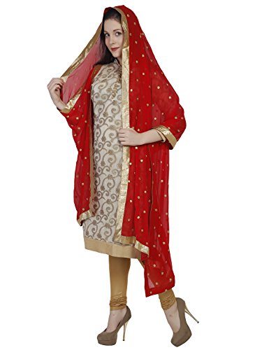 Dupatta Bazaar Woman's Embroidered Red Chiffon Dupatta