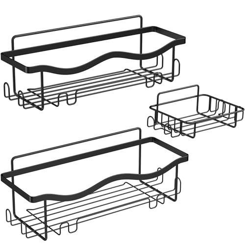 ALOCEO Duschablage ohne Bohren 3 Stück, Rostfrei Dusch Organizer, Shampoo Halterung für Dusche, Schwarz
